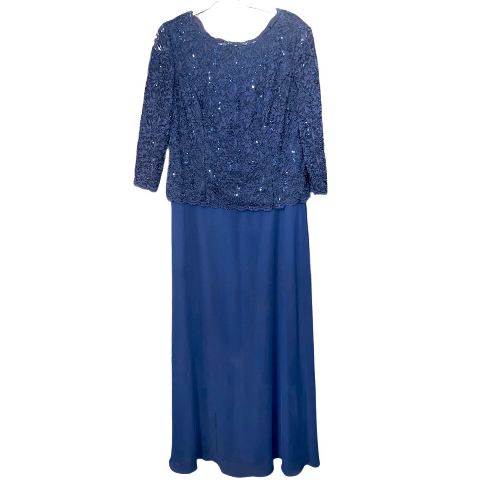 Alex Evenings Navy Long Sleeve Lace Dress